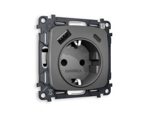 Комплект механизма электрической розетки 2USB A+C 20W (быстрая зарядка) с заземлением Ambrella Volt Omega MO660010