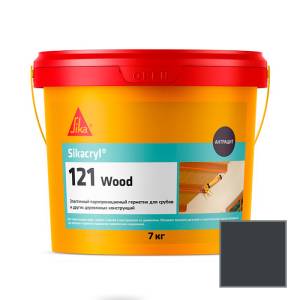 Герметик Sika Sikacryl-121 Wood паропроницаемый акриловый для деревянных конструкций 771908 Антрацит Ведро 7 кг