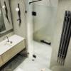 Душевая дверь в нишу MaybahGlass MGD-501-6 с добором на петлях, стекло сатин, профиль черный, 1950x1000 фото 2