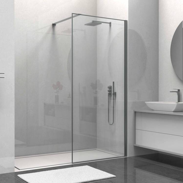 Душевая перегородка Vincea Walk-In VSW-1HS100CLGM профиль вороненая сталь, стекло прозрачное, 100x200