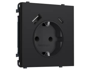 Комплект механизма электрической розетки 2USB A+C 20W с заземлением со шторками Ambrella Volt Sigma MS990010 черный мягкое касание