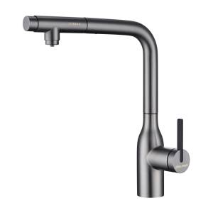 Смеситель для кухни Paulmark Viper Vi213105-GM с выдвижным изливом, вороненая сталь