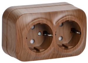 Розетка 2-местная с заземлением и шторками IEK Glory ERH24-K24-16 дуб