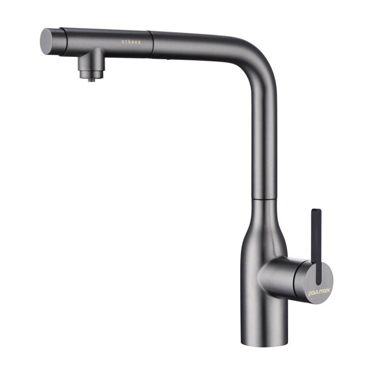 Смеситель для кухни Paulmark Viper Vi213105-GM с выдвижным изливом, вороненая сталь