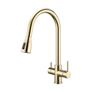 Смеситель для кухни Paulmark Lange La214212-LG с выдвижным изливом, светлое золото