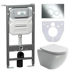 Комплект Унитаз подвесной Ceramica Nova Metropol CN4002 + Система инсталляции Envision CN1001CH с кнопкой смыва хром и шумоизоляционной панелью CN1000