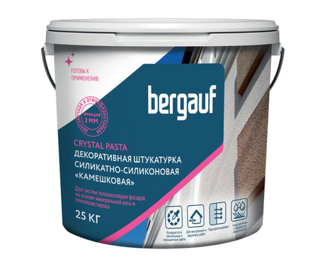 Силикатно-силиконовая декоративная штукатурка Bergauf Crystal Pasta U камешковая 2 мм 25 кг