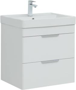 Тумба с раковиной Aquanet Ирис new 60 312425 подвесная, белый глянец, 2 ящика, раковина Ирис-Т 00346264