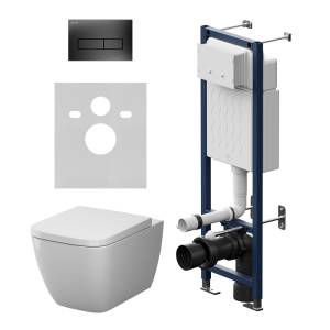 Унитаз с инсталляцией Am.Pm Gem IS110338.901901 безободковый, сиденье микролифт, клавиша черная матовая