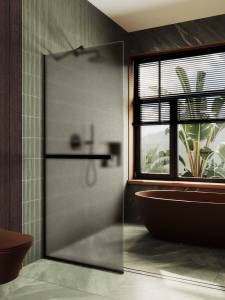 Душевая перегородка MaybahGlass MGD-728-6у 79x195, стекло бронза матовая 8 мм, профиль черный