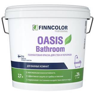 Краска влагостойкая для влажных помещений Finncolor Oasis Bathroom полуматовая, база C 2.7 л