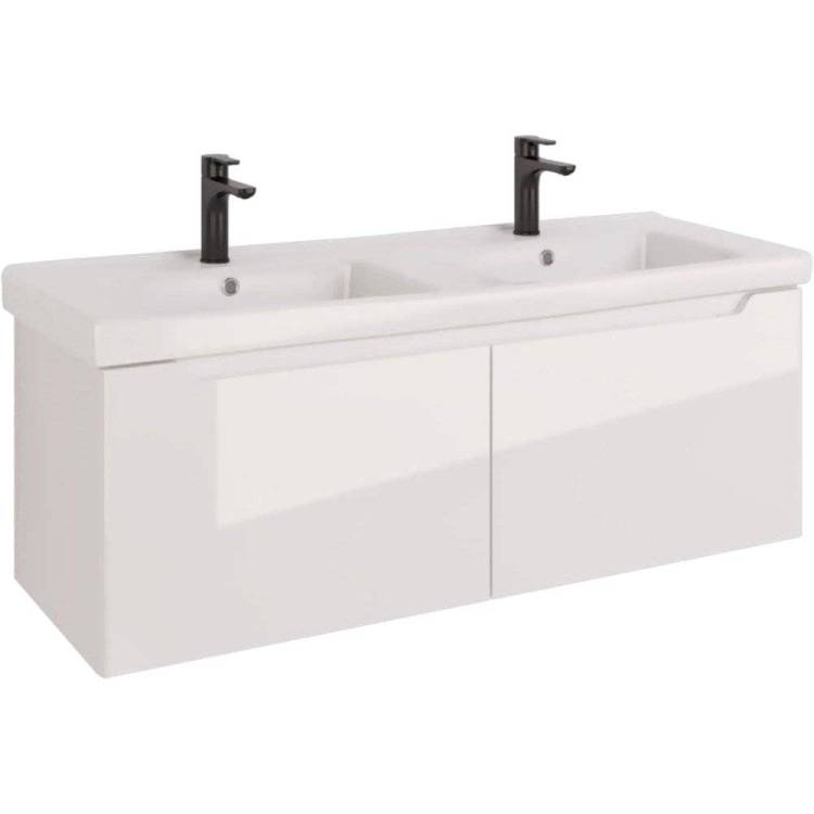 Тумба с раковиной Dreja W 125 двойная белый глянец