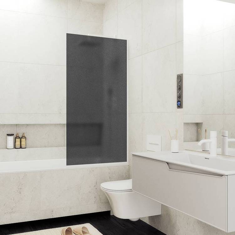 Шторка на ванну MaybahGlass MGV-84-1у стекло графит матовый, профиль белый матовый, 1400x400