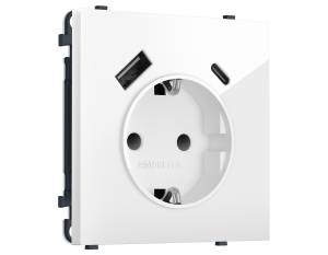 Комплект механизма электрической розетки 2USB A+C 20W с заземлением со шторками Ambrella Volt Sigma MS110010 белый глянец