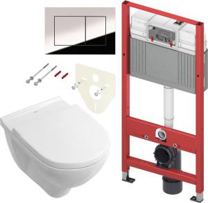 Комплект Унитаз подвесной Villeroy&Boch Boch O.Novo, безободковый с инсталляцией TECE Now 4 в 1 с кнопкой смыва хром