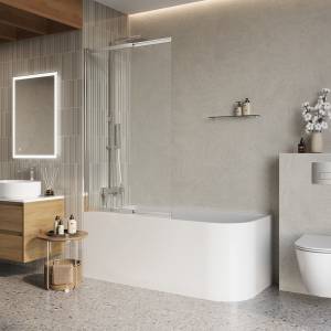 Шторка на ванну Belbagno LUCE-VF-11-100/145-C-Cr профиль хром, стекло прозрачное, 100x145