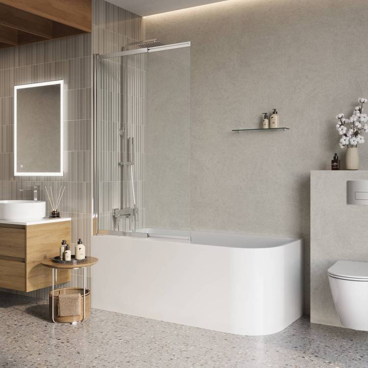 Шторка на ванну Belbagno LUCE-VF-11-100/145-C-Cr профиль хром, стекло прозрачное, 100x145