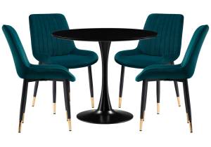 Обеденная группа Woodville Араму 528370 green, black, gold, стулья ткань