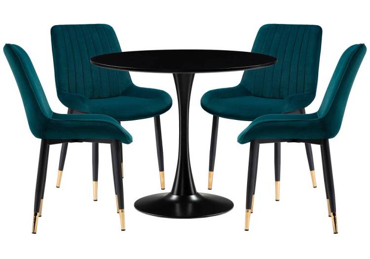 Обеденная группа Woodville Араму 528370 green, black, gold, стулья ткань