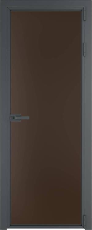 Межкомнатная дверь Profil Doors 1 AX цвет профиля Серая ночь, стекло безопасное 6 мм монохром шоколад 800x2000