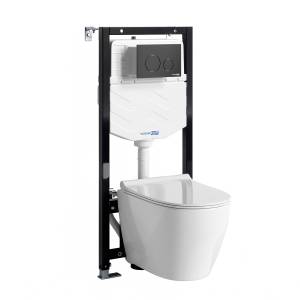 Унитаз с инсталляцией Wasserkraft Aller (Аллер) 10TLT.010.ME.MB02.H002 безободковый, сиденье микролифт, кнопка черный матовый