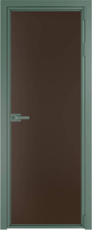 Межкомнатная дверь Profil Doors 1 AX цвет профиля Зеленый воск, стекло безопасное 6 мм монохром шоколад 700x2000