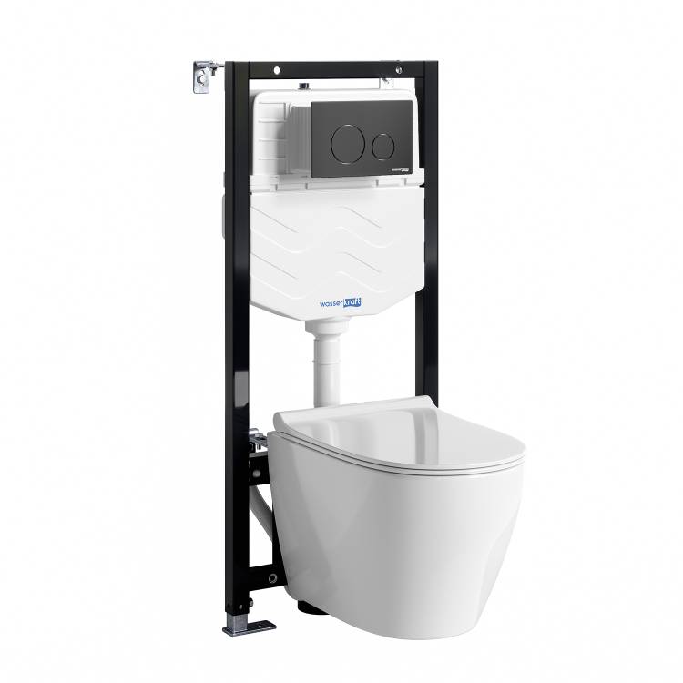 Унитаз с инсталляцией Wasserkraft Aller (Аллер) 10TLT.010.ME.MB02.H002 безободковый, сиденье микролифт, кнопка черный матовый