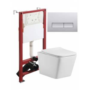 Унитаз с инсталляцией Agger ATI10150+APB200 безободковый, с крышкой-сиденьем микролифт, с кнопкой хром