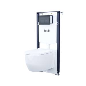 Унитаз с инсталляцией Iddis Basic BASAI02i73 безободковый, сиденье микролифт, белый глянцевый, клавиша смыва черная