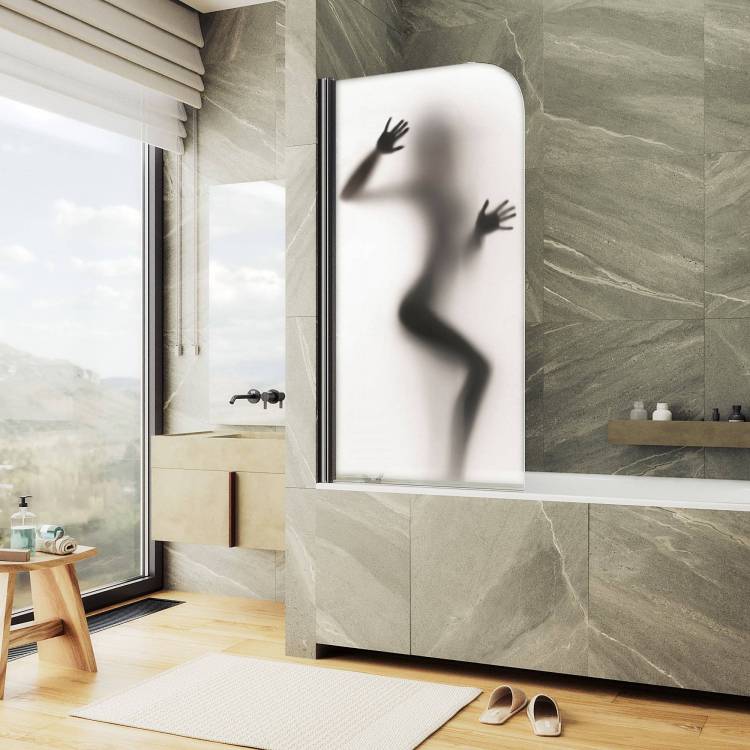 Шторка на ванну MaybahGlass MGV-930-ФП016-6 80x140, поворотная, стекло с рисунком 6 мм, профиль черный