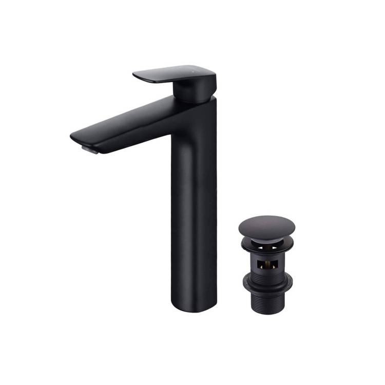 Смеситель для раковины Aquatek Вега AQ1005MB высокий, с донным клапаном, черный матовый