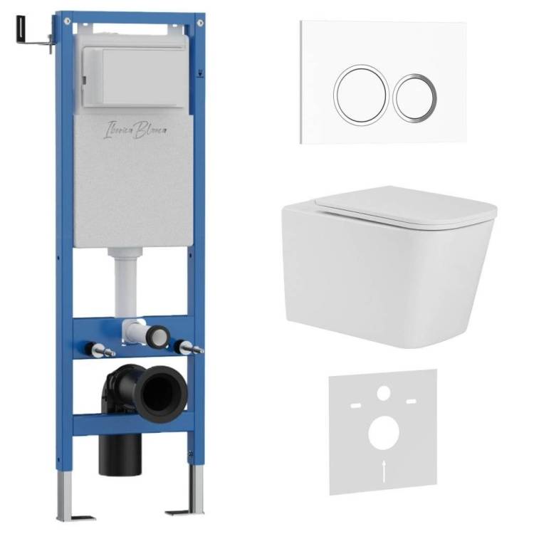 Комплект Iberica Blanca Toledo Alto IB.001M.TLA.234.821 унитаз безободковый, белый, сиденье микролифт, клавиша смыва белый глянцевый