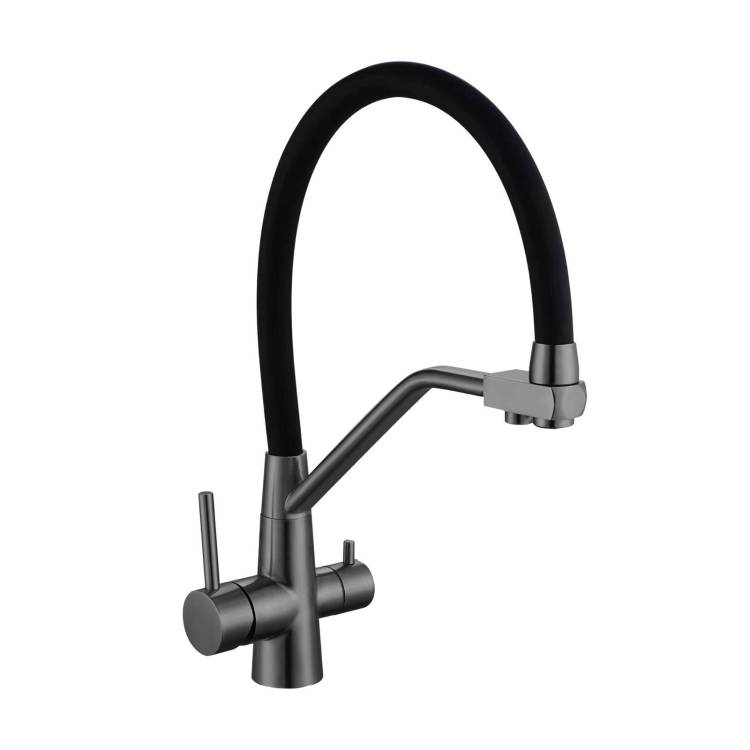 Смеситель для кухни Avrora Kitchen AV9006GM с гибким изливом и подключением фильтра питьевой воды, графит