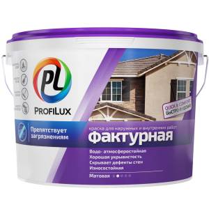 Краска структурная для внутренних и наружных работ Profilux ВД Фасадная Фактурная матовая белая 9 кг