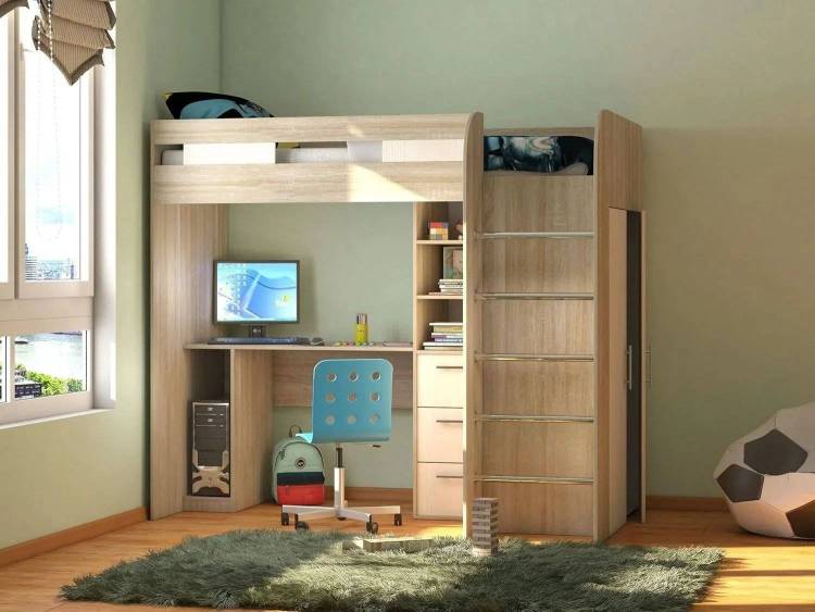 Кровать-чердак Атлант Лео дуб сонома, белый снег 90x200