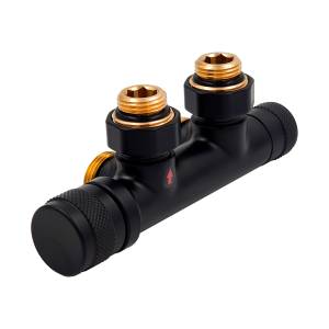 Узел нижнего подключения Primoclima Armature Lunar PCART888AB термостатический, угловой, левый 1/2"х3/4"Е, черный матовый