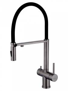 Смеситель для кухни Wonzon & Woghand WW-88458009-BGM с гибким изливом и подключением фильтра, темный графит