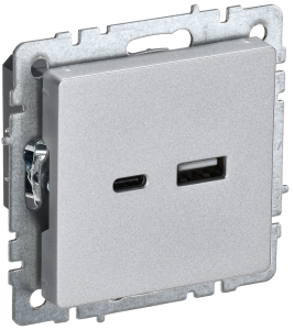 Розетка USB type A+C IEK Brite BR-U22-018-K47 алюминий