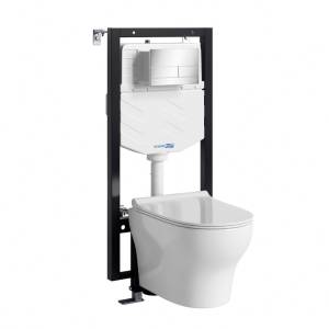Комплект Wasserkraft Vils 56TLT.010.ME.CH04.H001 унитаз подвесной, белый, сиденье микролифт, с инсталляцией, кнопка хром