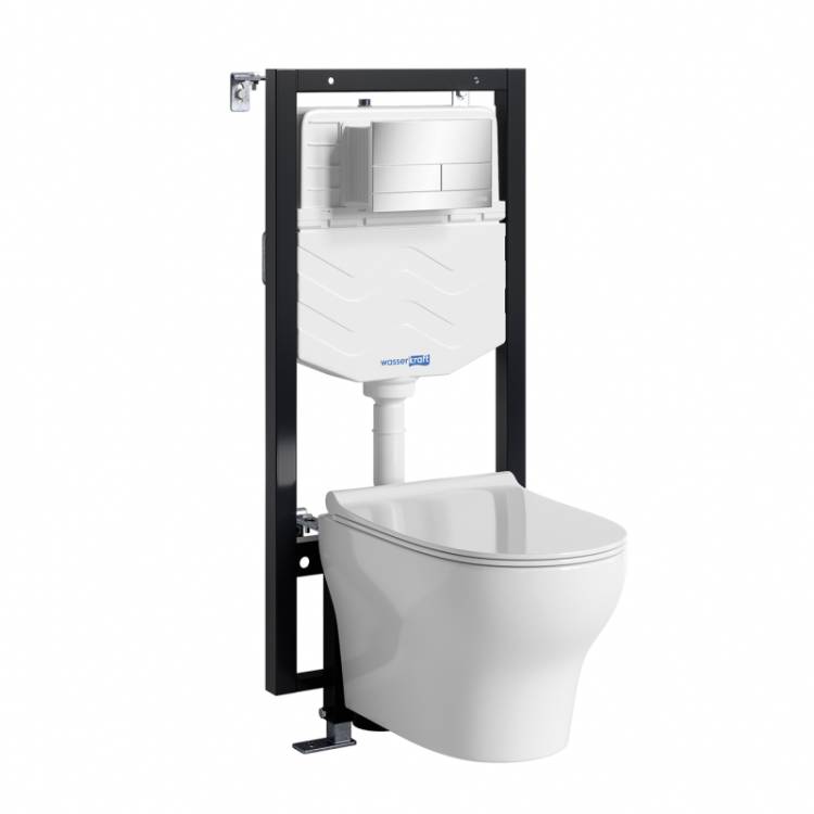 Комплект Wasserkraft Vils 56TLT.010.ME.CH04.H001 унитаз подвесной, белый, сиденье микролифт, с инсталляцией, кнопка хром