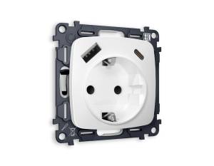 Комплект механизма электрической розетки 2USB A+C 20W (быстрая зарядка) с заземлением Ambrella Volt Omega MO130010