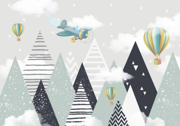 3D Фотообои Artegrafico «Геометрические горы с воздушными шарами» KID-059 песок