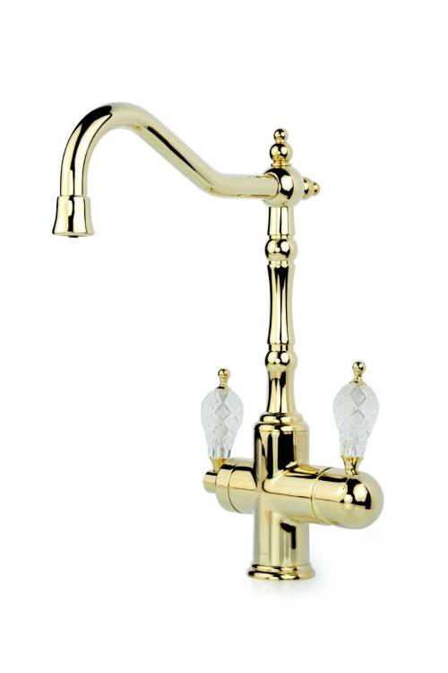 Смеситель для кухни Boheme Tradizionale Oro 112-CRST с подключением фильтра питьевой воды, с ручкой Crystal