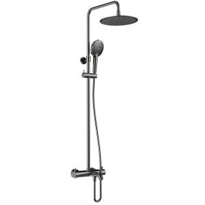 Душевая стойка AQUAme AQM8008GM с термостатом и изливом, Ø250, лейка 3 режима, высота 1100-1500мм, Gun Metal