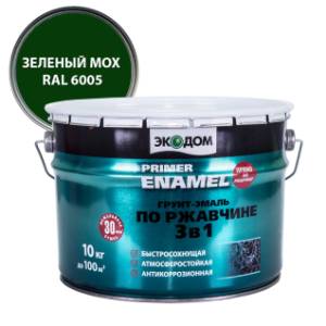 Грунт-эмаль по ржавчине 3 в 1 гладкая Экодом полуматовая, зеленый RAL 6005 10 кг