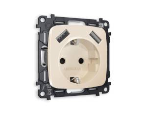 Комплект механизма электрической розетки 2USB A+A 18W (быстрая зарядка) с заземлением Ambrella Volt Omega MO309010