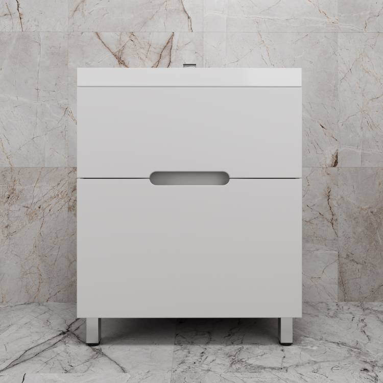 Тумба с раковиной Style Line Матис 70 напольная, белая матовая, раковина белая, 82x70x45
