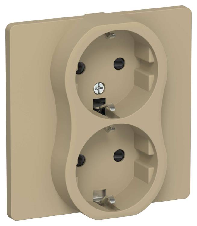 Розетка 2-местная с заземлением и шторками IEK Flite FI-R24C-16-K59 хаки