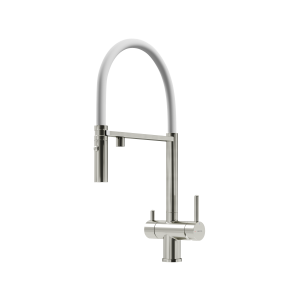 Смеситель для кухни Sancos Imola (Имола) SC4010BNwh с подключением к фильтру для воды, брашированный никель с белым изливом