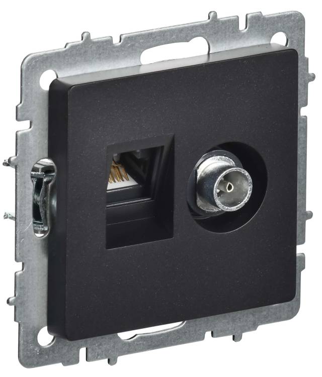 ТВ-розетка+Ethernet RJ45 IEK Brite BR-AK20-1-K02 черный